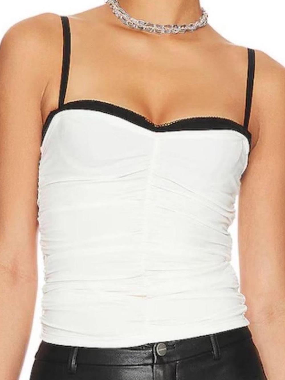 Miaou Renzo Tube Top in Creme
Ruched Ivory Tank with Black Trim